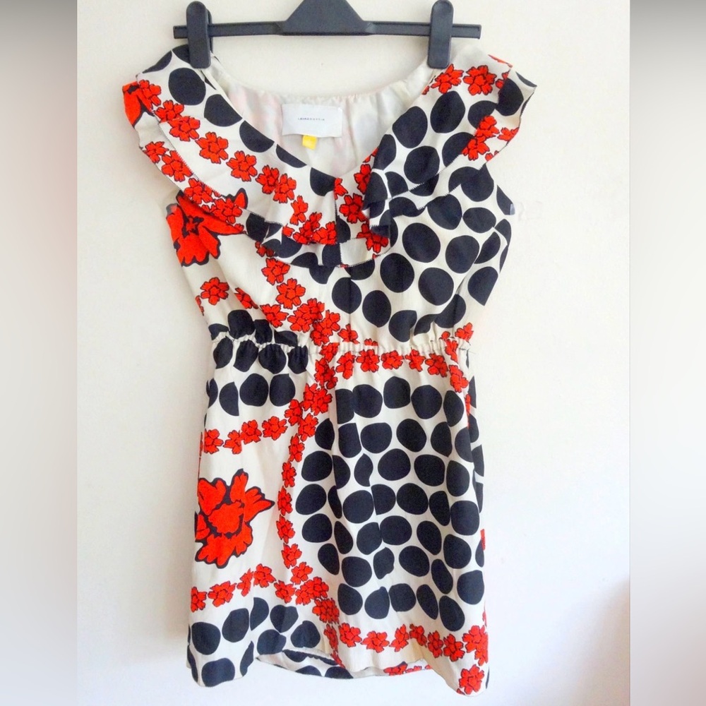 leifsdottir Red floral,Black Polka Dot 60s op-art/pop-ruffle dress(Gossip Girl)8